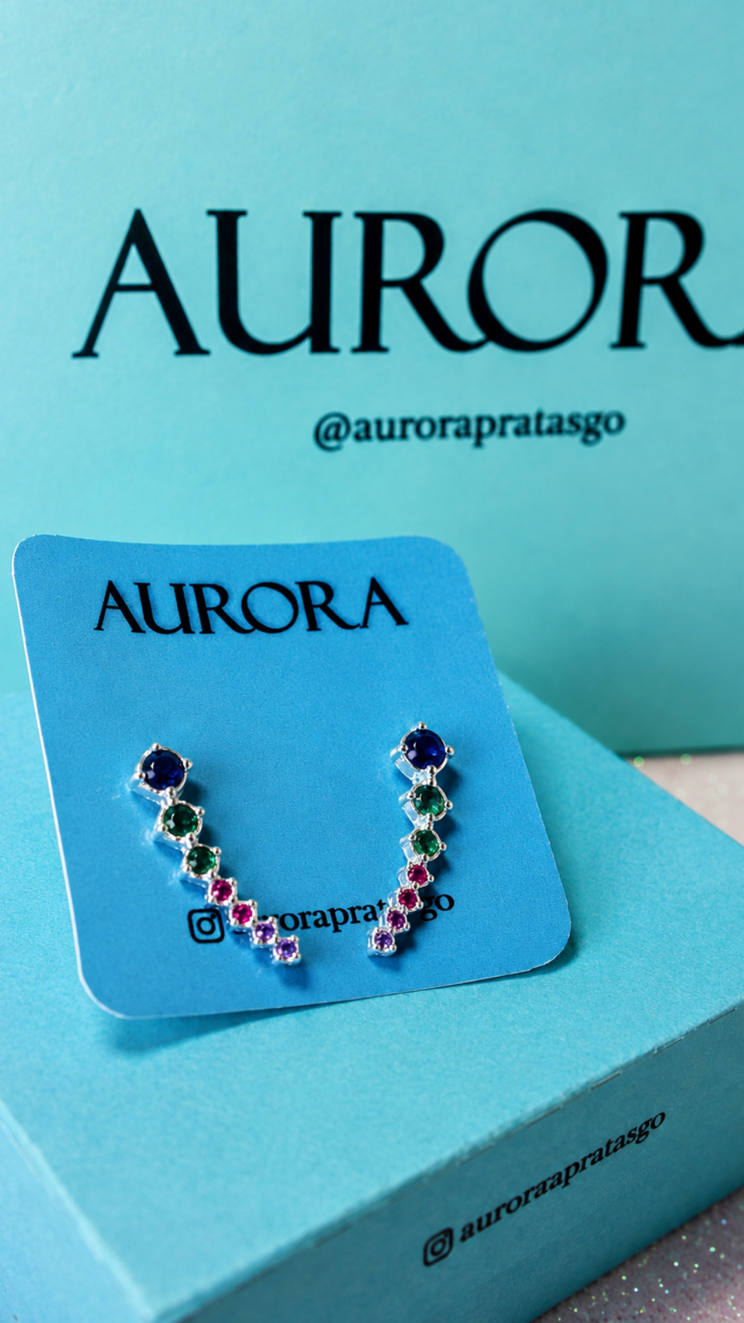 Brinco Ear Cuff 7 Pedras Coloridas